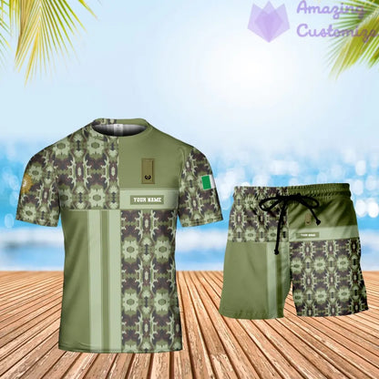 Personalisiertes irisches Soldaten-/Veteranen-Tarnmuster mit Namen und Rang, Kombi-T-Shirt + Short, 3D-Druck – 07042401QA