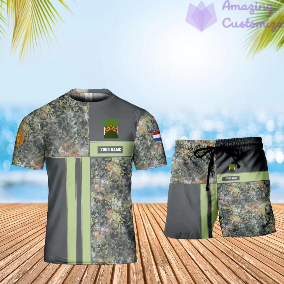 T-shirt personnalisé avec camouflage soldat/vétéran néerlandais avec nom et grade + short imprimé en 3D - 07042401QA