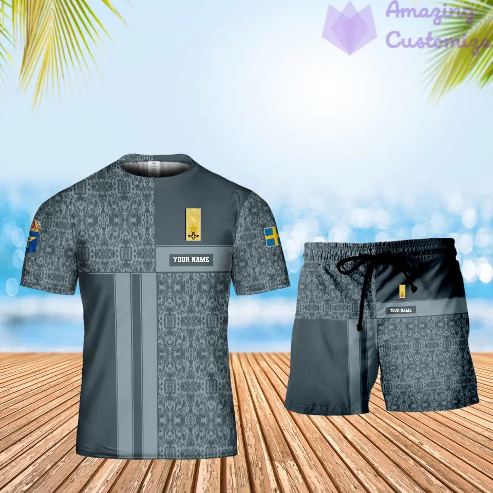 Personalized Sweden Soldier/ Veteran Camo With Name And Rank Combo T-Shirt + Short 3D Printed  - 07042401QA