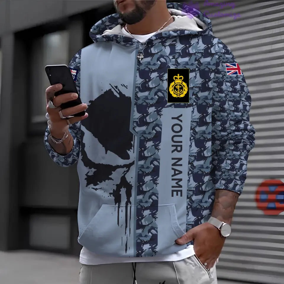 Sweat à capuche personnalisé avec motif camouflage soldat/vétéran du Royaume-Uni et nom et grade imprimés - 10052401QA