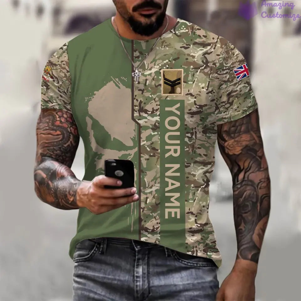 Personalisierter Kapuzenpullover mit Camouflage-Muster für britische Soldaten/Veteranen mit Namen und Rang, bedruckt – 10052401QA