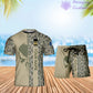 Personalisiertes französisches Soldaten-/Veteranen-Tarnmuster mit Namen und Rang, Kombi-T-Shirt + Shorts, 3D-Druck – 10052401QA