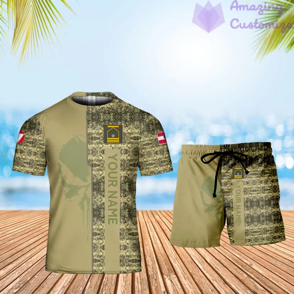 T-shirt personnalisé avec camouflage soldat/vétéran autrichien avec nom et grade + short imprimé en 3D -10052401QA