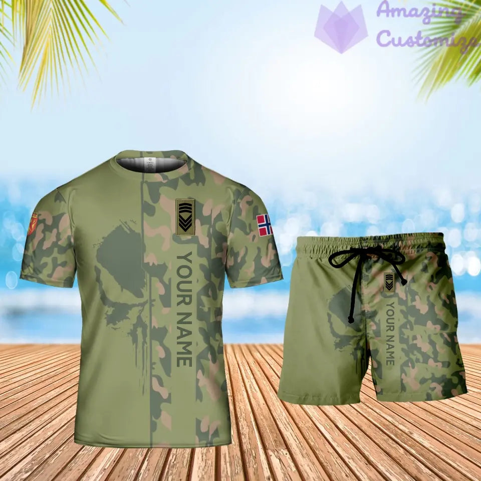 T-shirt personnalisé avec camouflage soldat/vétéran norvégien avec nom et grade + short imprimé en 3D -10052401QA