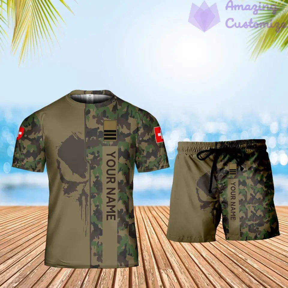 Personalisiertes Schweizer Soldat/Veteranen-Tarnmuster mit Namen und Rang, Kombi-T-Shirt + Short, 3D-Druck -10052401QA