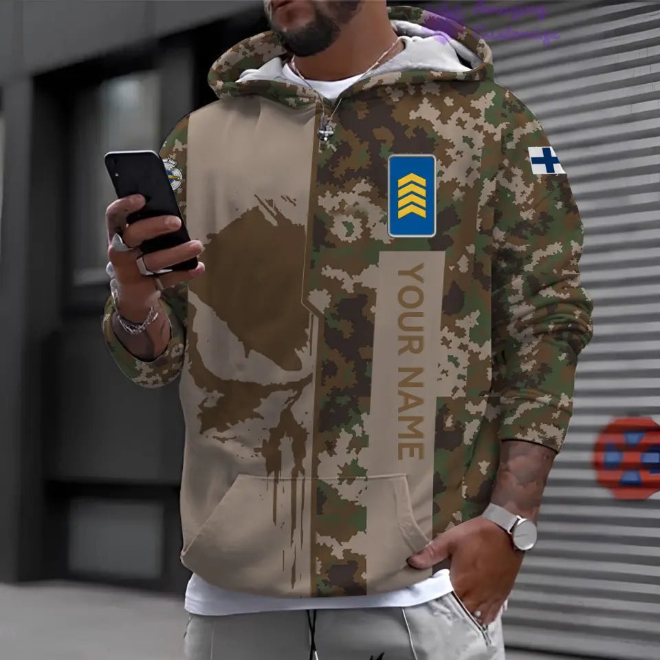 Personalisierter Kapuzenpullover mit Aufdruck „Finnland-Soldat/Veteran“ im Camouflage-Muster mit Namen und Rang – 17152992