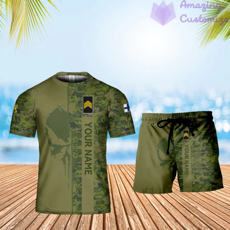 Personalized Finland Soldier/ Veteran Camo With Name And Rank Combo T-Shirt + Short 3D Printed  - 10052401QA