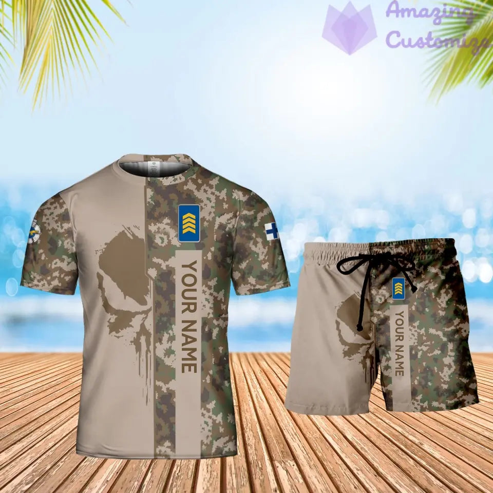 T-shirt personnalisé avec camouflage soldat/vétéran finlandais avec nom et grade + short imprimé en 3D - 10052401QA