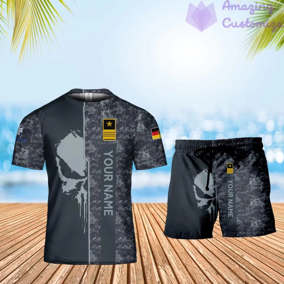 Personalisiertes deutsches Soldaten-/Veteranen-Tarnmuster mit Namen und Rang, Kombi-T-Shirt + Shorts, 3D-Druck – 10052401QA