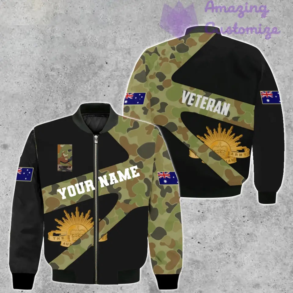 Personalisierte Bomberjacke im Camouflage-Stil für australische Soldaten/Veteranen mit Namen und Rang, 3D-Druck – 300124QA