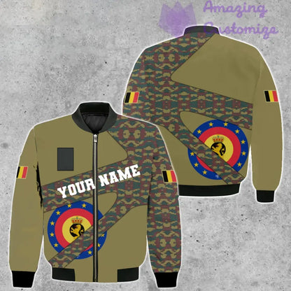 Personalisierte Bomberjacke mit belgischem Soldaten-/Veteranen-Tarnmuster und Namen und Rang, 3D-Druck – 300124QA