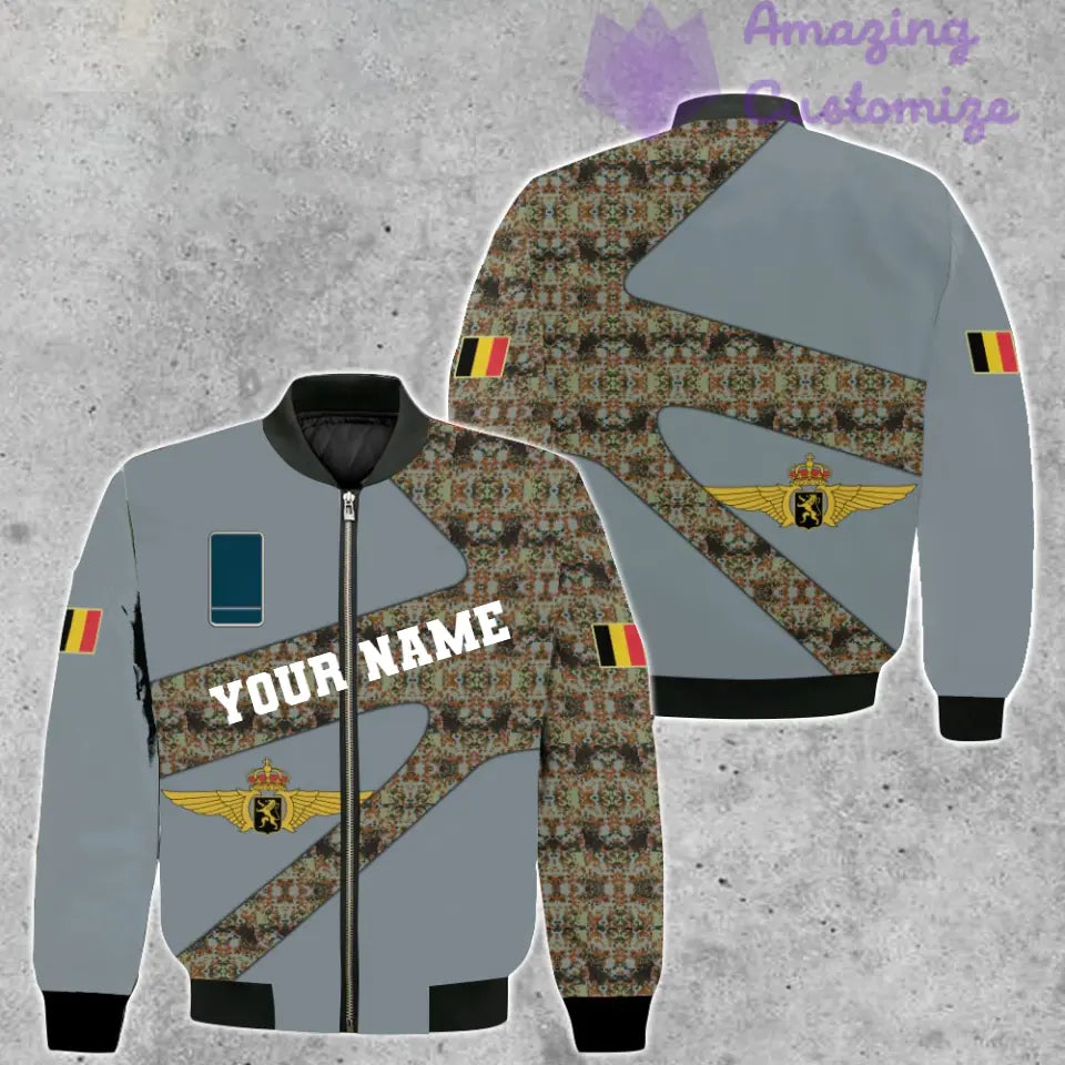 Personalisierte Bomberjacke mit belgischem Soldaten-/Veteranen-Tarnmuster und Namen und Rang, 3D-Druck – 300124QA