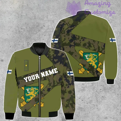 Personalisierte Bomberjacke mit finnischem Soldaten-/Veteranen-Tarnmuster und Namen und Rang, 3D-Druck – 300124QA