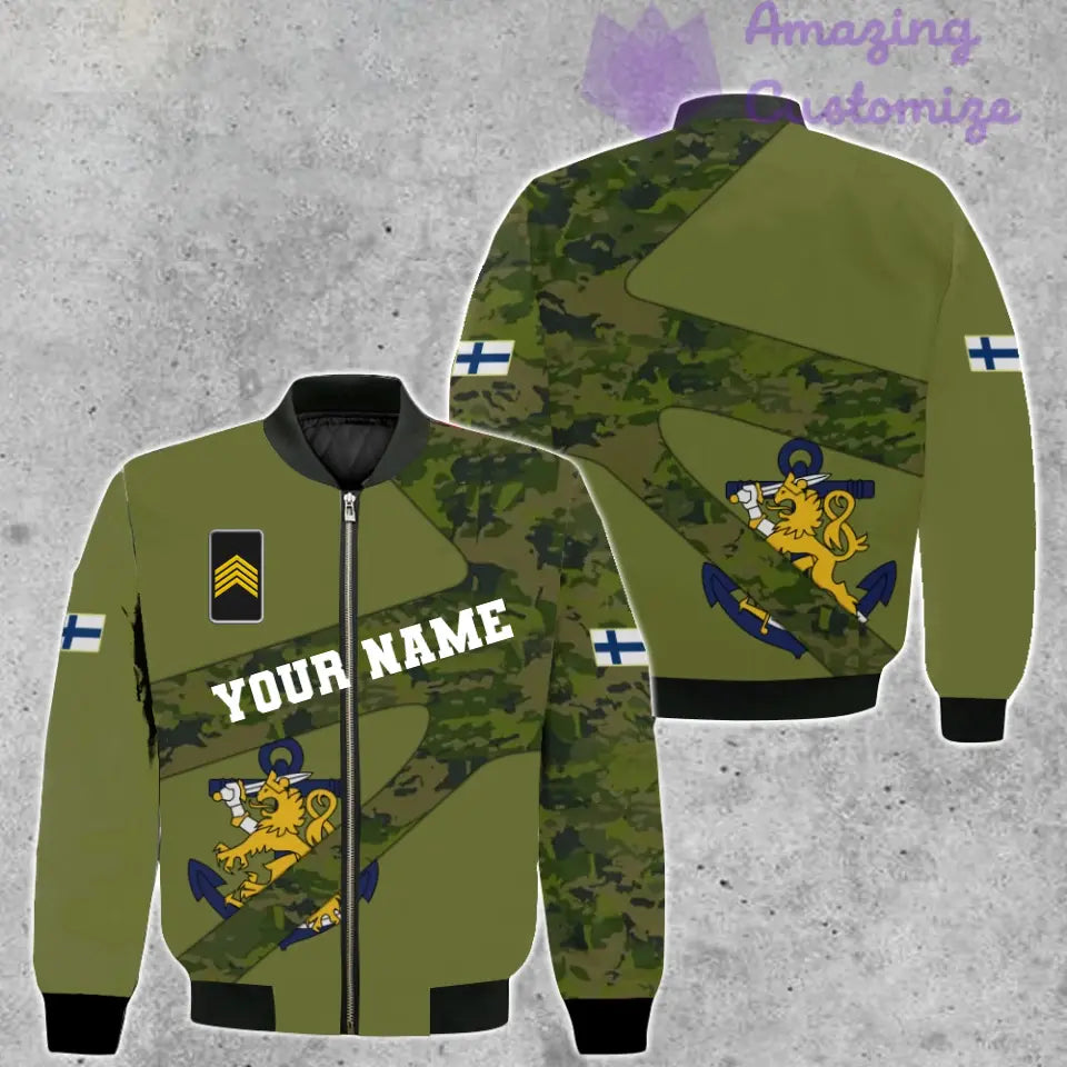 Veste de bombardier personnalisée avec camouflage soldat/vétéran finlandais avec nom et grade, imprimée en 3D - 300124QA