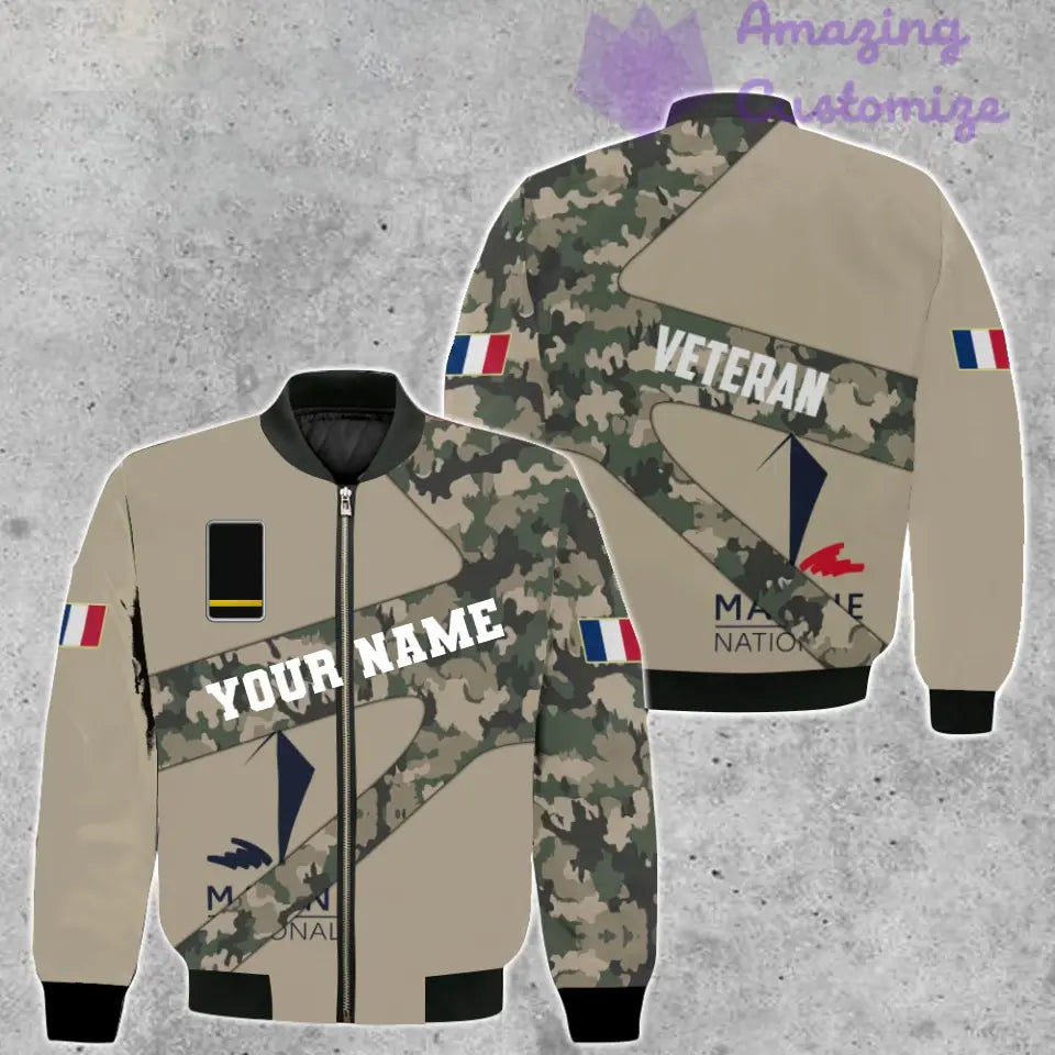 Personalized France Soldier/ Veteran Camo With Name And Rank Bomber Jacket 3D Printed  - 300124QA