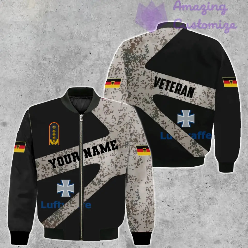 Personalisierte Bomberjacke mit Camouflage-Muster für deutsche Soldaten/Veteranen mit Namen und Rang, 3D-Druck – 300124QA