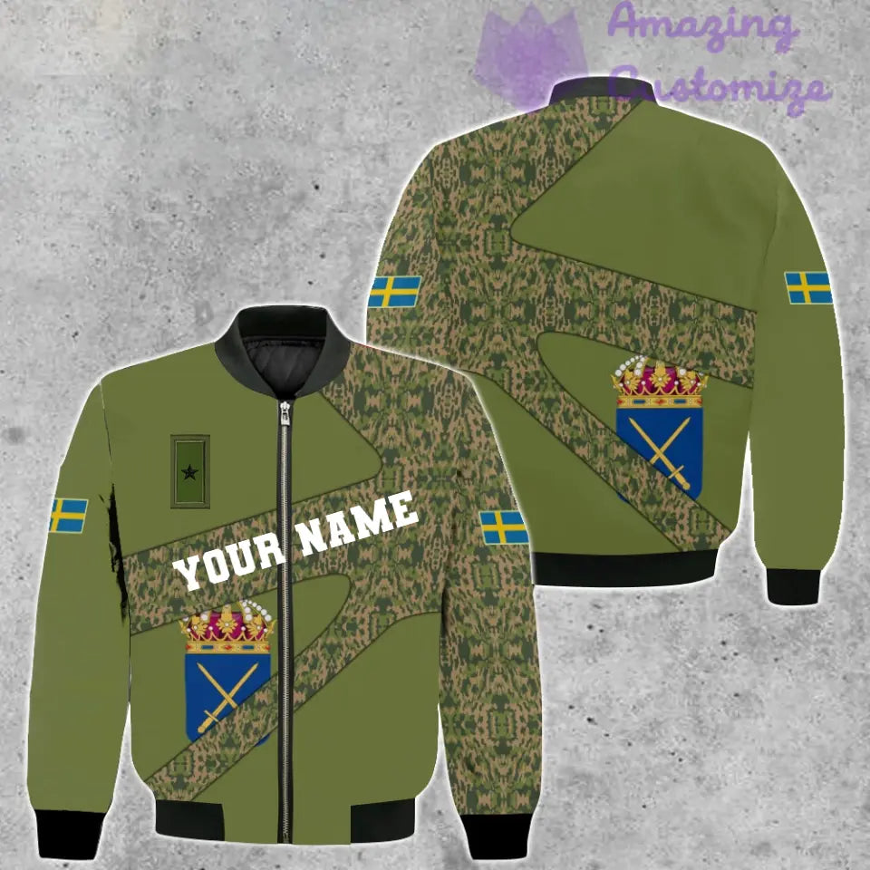 Personalisierte Bomberjacke mit schwedischem Soldaten-/Veteranen-Tarnmuster und Namen und Rang, 3D-Druck – 300124QA