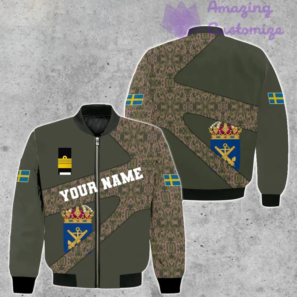 Personalisierte Bomberjacke mit schwedischem Soldaten-/Veteranen-Tarnmuster und Namen und Rang, 3D-Druck – 300124QA