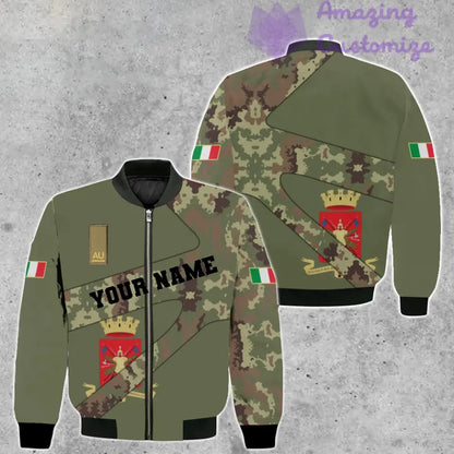 Personalisierte Bomberjacke mit Camouflage-Muster für italienische Soldaten/Veteranen mit Namen und Rang, 3D-Druck – 300124QA