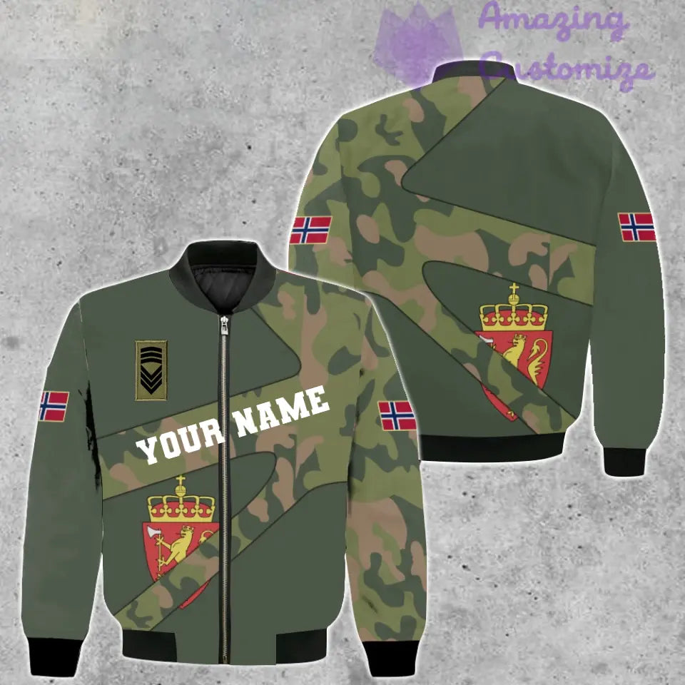 Personalisierte Bomberjacke mit Camouflage-Muster für norwegische Soldaten/Veteranen mit Namen und Rang, 3D-Druck – 300124QA