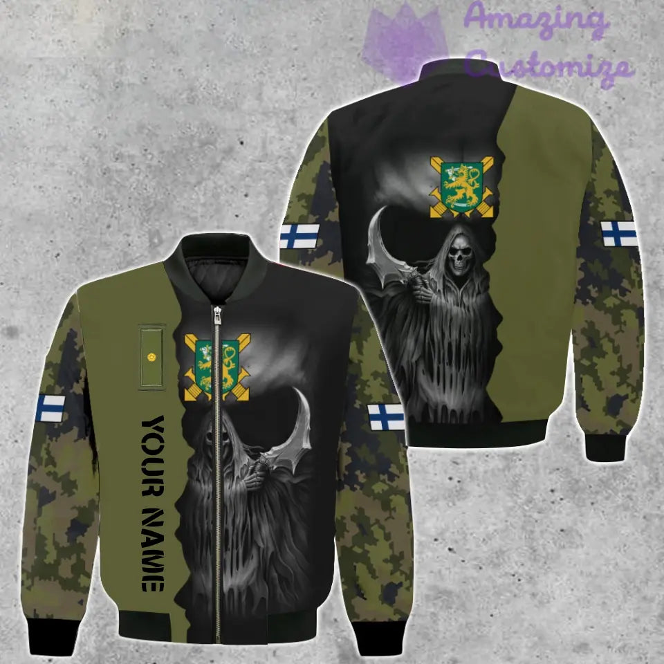 Personalisierte Bomberjacke mit finnischem Soldaten-/Veteranen-Tarnmuster und Namen und Rang, 3D-Druck – 260124QA