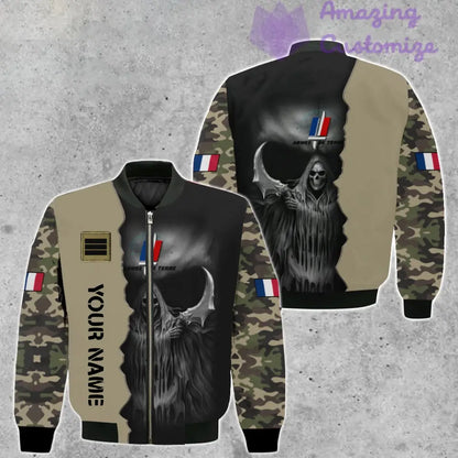 Personalisierte Bomberjacke mit Camouflage-Muster für französische Soldaten/Veteranen mit Namen und Rang, 3D-Druck – 260124QA