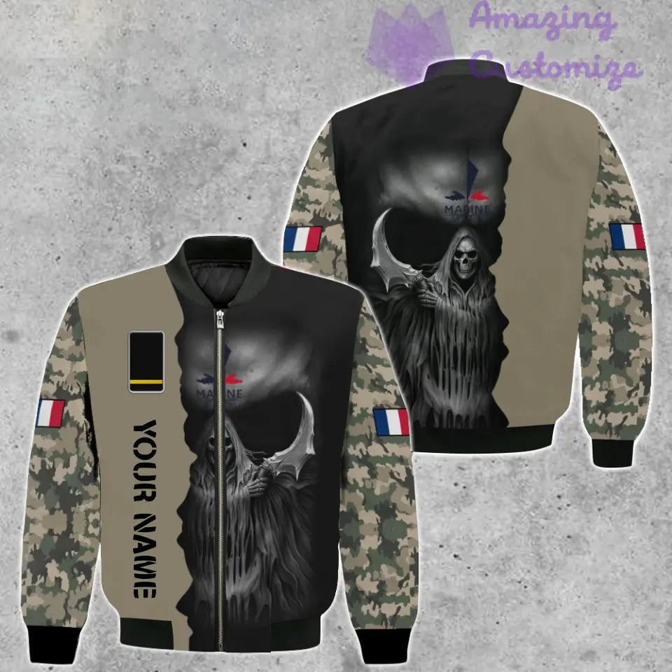 Personalisierte Bomberjacke mit Camouflage-Muster für französische Soldaten/Veteranen mit Namen und Rang, 3D-Druck – 260124QA