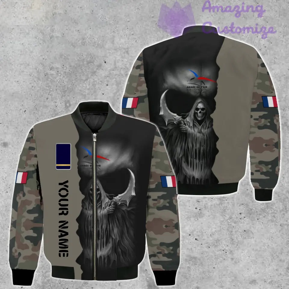 Personalisierte Bomberjacke mit Camouflage-Muster für französische Soldaten/Veteranen mit Namen und Rang, 3D-Druck – 260124QA