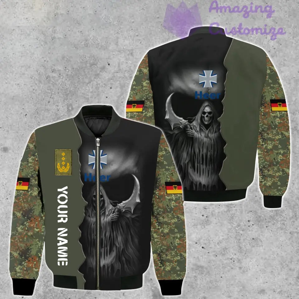 Personalisierte Bomberjacke mit Camouflage-Muster für deutsche Soldaten/Veteranen mit Namen und Rang, 3D-Druck – 260124QA