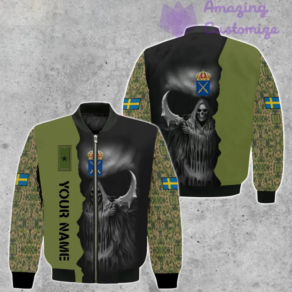 Personalisierte Bomberjacke mit schwedischem Soldaten-/Veteranen-Tarnmuster und Namen und Rang, 3D-Druck – 260124QA