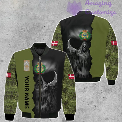 Personalisierte Bomberjacke mit Camouflage-Muster für dänische Soldaten/Veteranen mit Namen und Rang, 3D-Druck – 260124QA