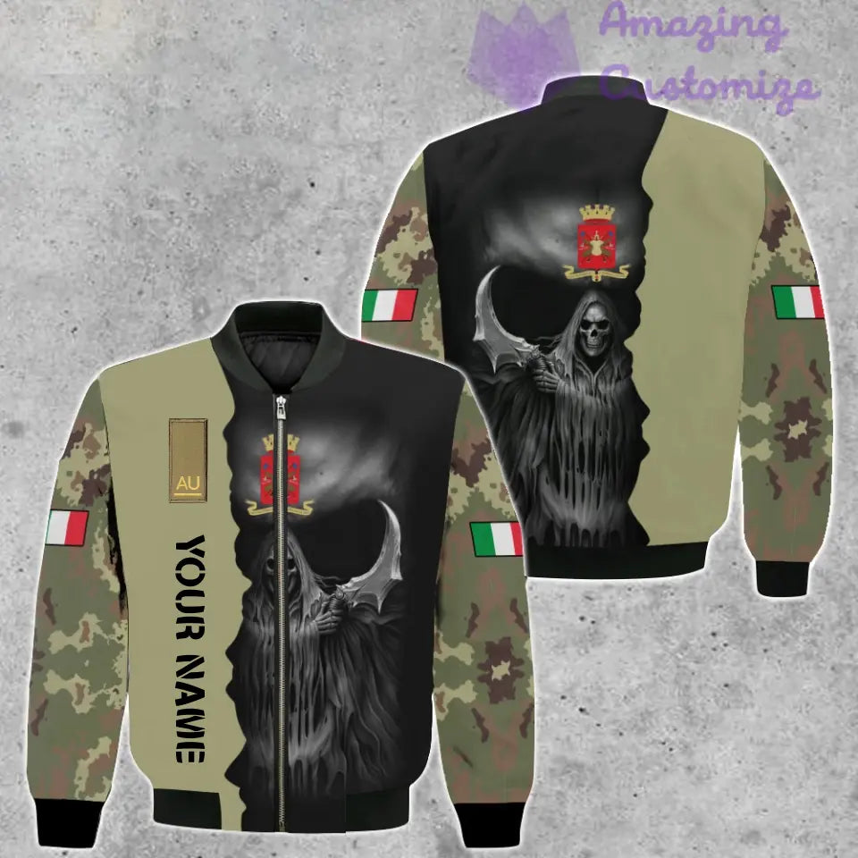 Personalisierte Bomberjacke mit Camouflage-Muster für italienische Soldaten/Veteranen mit Namen und Rang, 3D-Druck – 260124QA