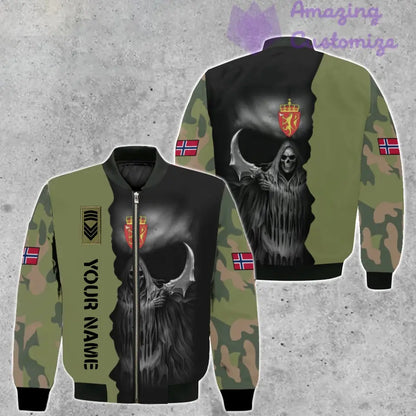 Personalisierte Bomberjacke mit Camouflage-Muster für norwegische Soldaten/Veteranen mit Namen und Rang, 3D-Druck – 260124QA