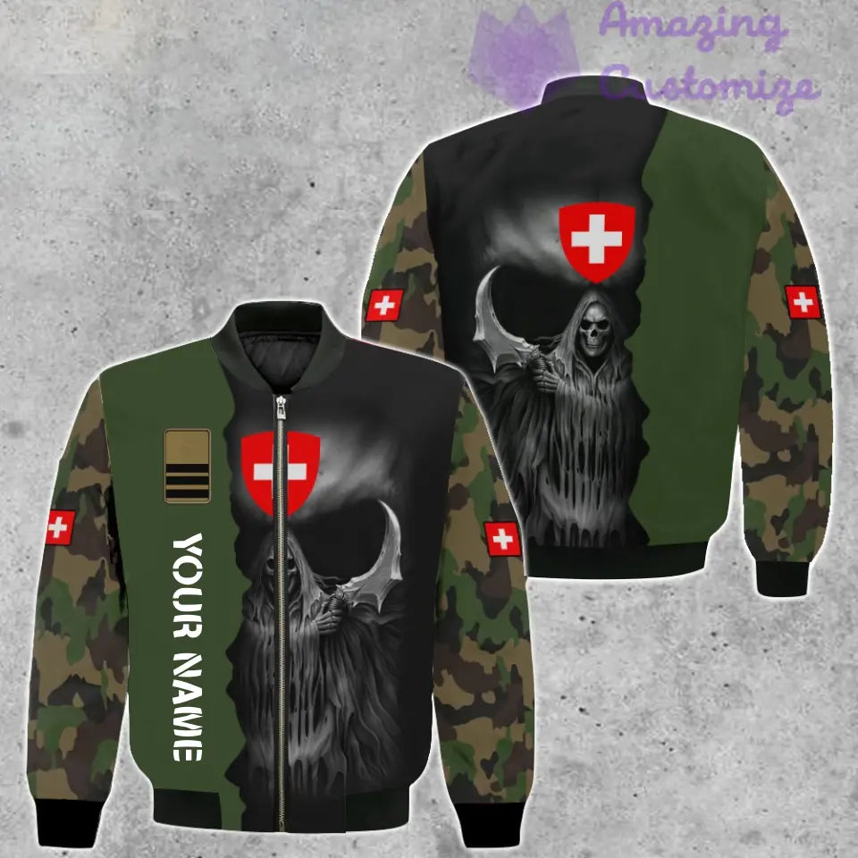 Personalized Swiss Soldier/ Veteran Camo With Name And Rank Bomber Jacket 3D Printed - 260124QA