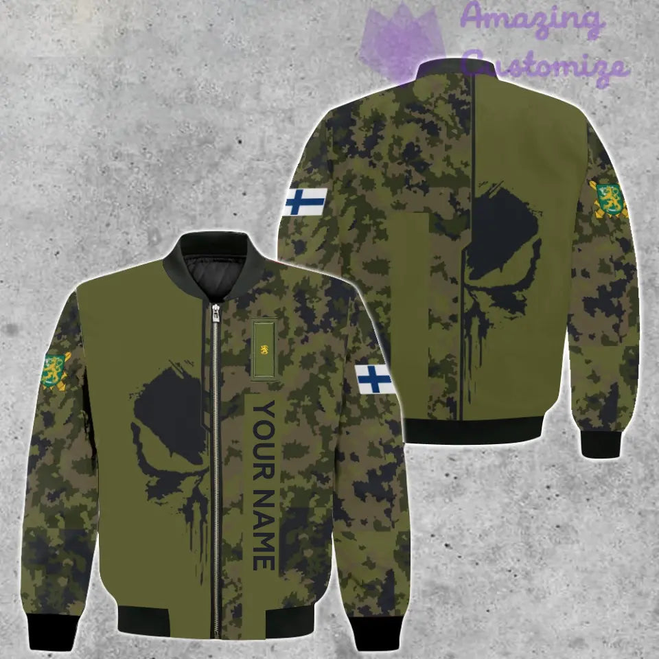 Veste de bombardier personnalisée avec camouflage soldat/vétéran finlandais avec nom et grade, imprimée en 3D - 10052401QA