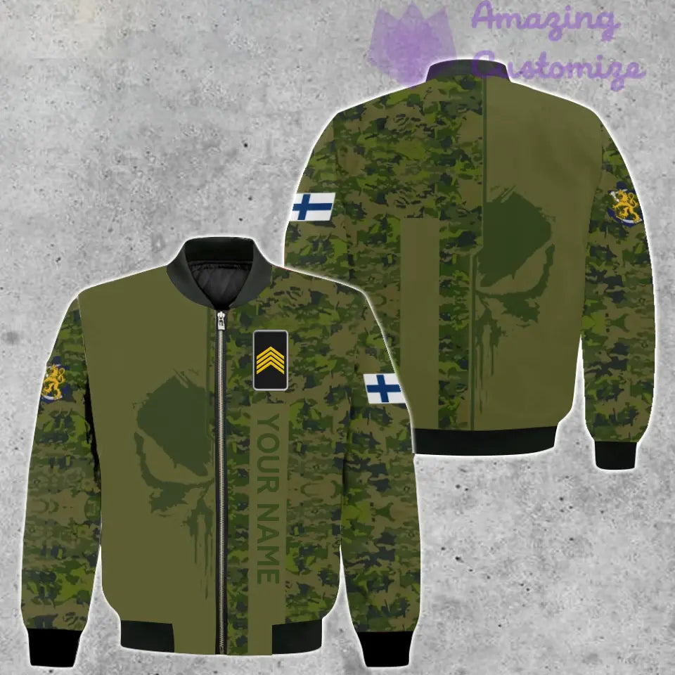 Veste de bombardier personnalisée avec camouflage soldat/vétéran finlandais avec nom et grade, imprimée en 3D - 10052401QA