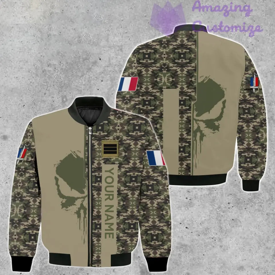 Personalisierte Bomberjacke mit Camouflage-Muster für französische Soldaten/Veteranen mit Namen und Rang, 3D-Druck – 10052401QA