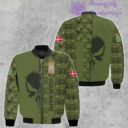 Personalisierte Bomberjacke mit dänischem Soldaten-/Veteranen-Camouflagemuster und Namen und Rang, 3D-Druck – 10052401QA