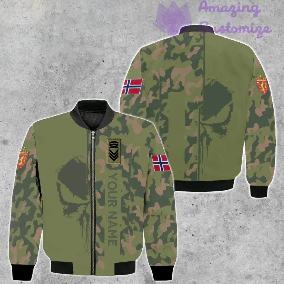 Personalisierte Bomberjacke mit Camouflage-Muster für norwegische Soldaten/Veteranen mit Namen und Rang, 3D-Druck – 10052401QA