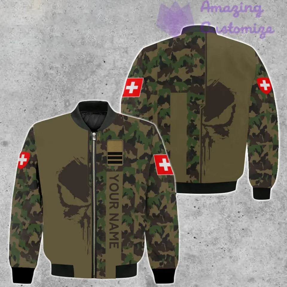 Blouson aviateur personnalisé avec camouflage soldat/vétéran suisse avec nom et grade imprimé en 3D - 10052401QA