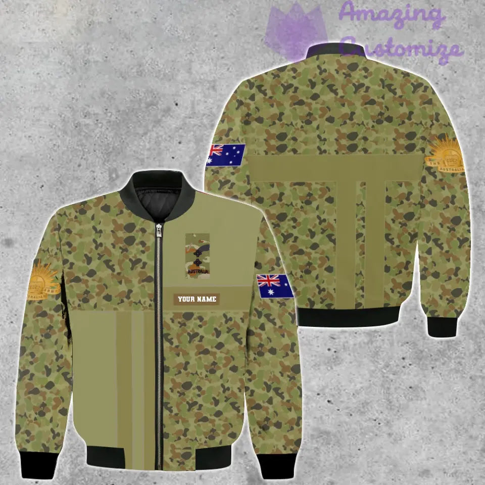 Veste de bombardier personnalisée avec camouflage soldat/vétéran australien avec nom et grade, imprimée en 3D - 07052401QA