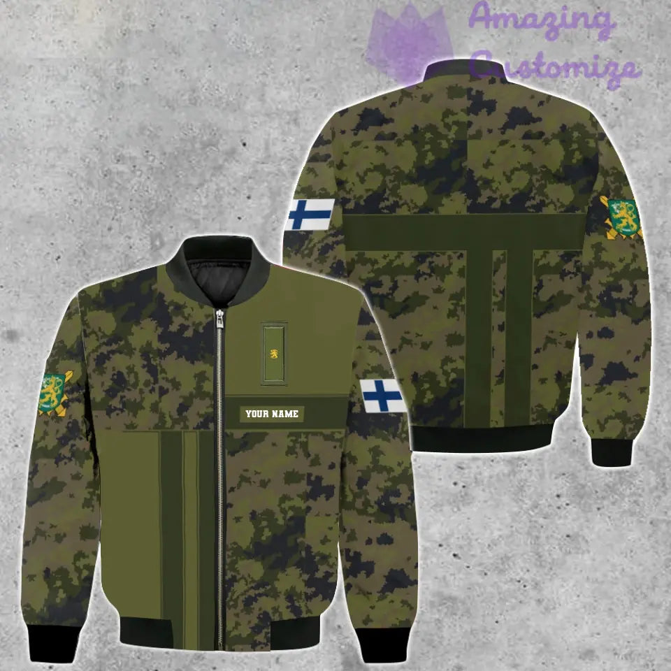 Personalisierte Bomberjacke mit finnischem Soldaten-/Veteranen-Tarnmuster und Namen und Rang, 3D-Druck – 07052401QA