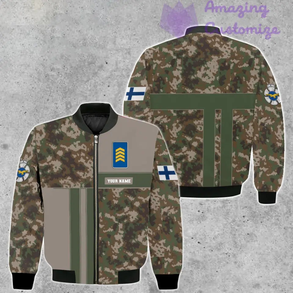 Veste de bombardier personnalisée avec camouflage soldat/vétéran finlandais avec nom et grade, imprimée en 3D - 07052401QA