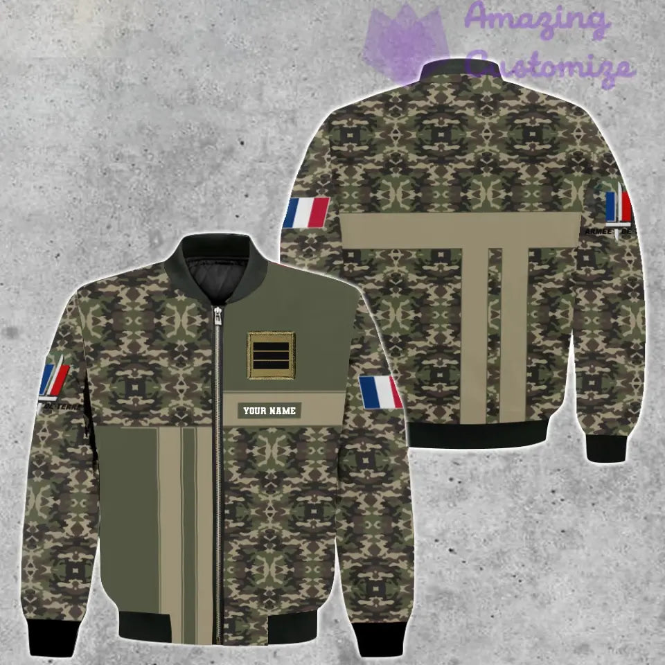 Veste de bombardier personnalisée avec camouflage soldat/vétéran de la France avec nom et grade, imprimée en 3D - 07052401QA