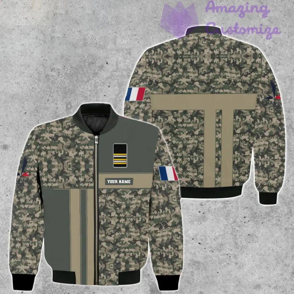 Veste de bombardier personnalisée avec camouflage soldat/vétéran de la France avec nom et grade, imprimée en 3D - 07052401QA