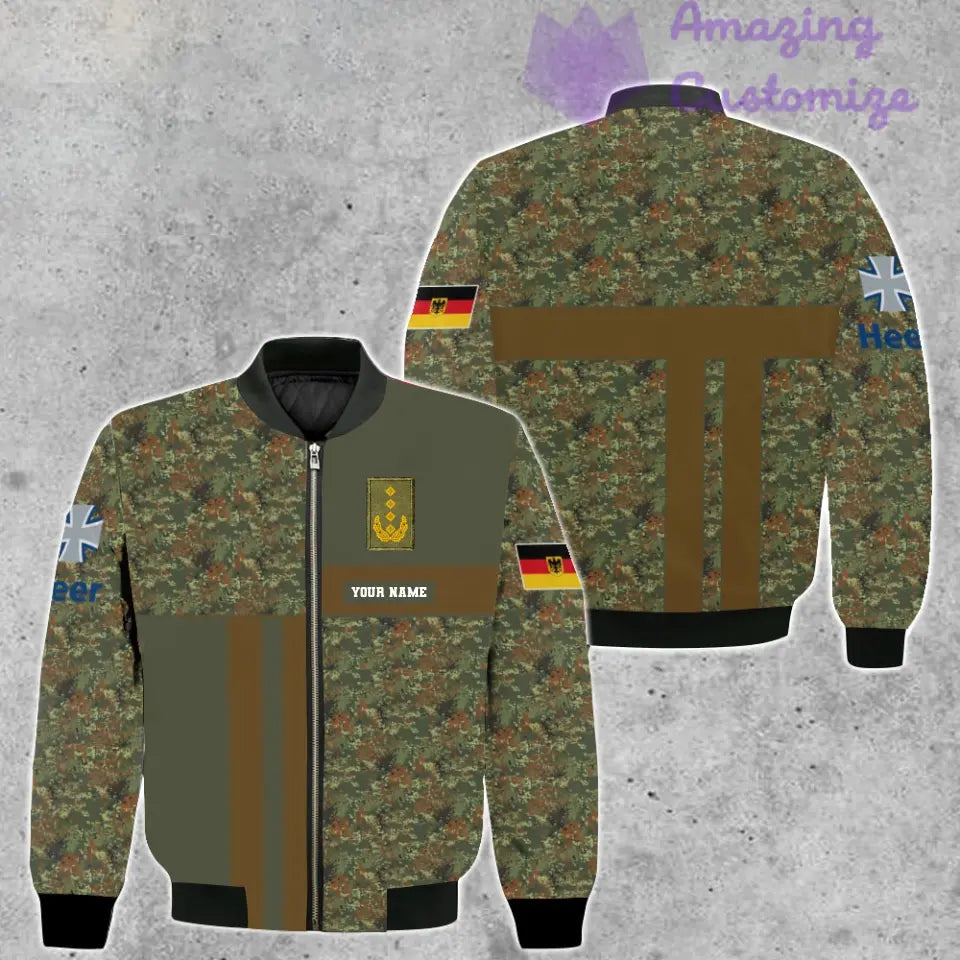 Personalisierte Bomberjacke mit Camouflage-Muster für deutsche Soldaten/Veteranen mit Namen und Rang, 3D-Druck – 07052401QA