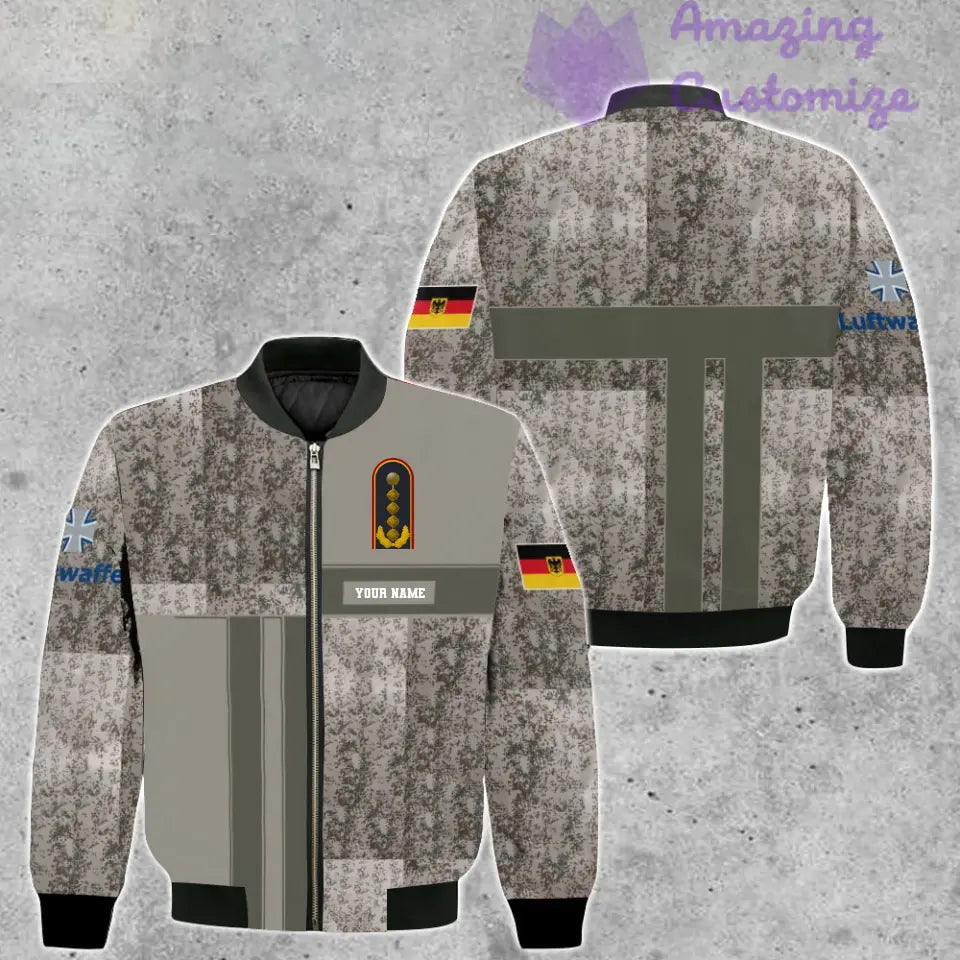 Personalisierte Bomberjacke mit Camouflage-Muster für deutsche Soldaten/Veteranen mit Namen und Rang, 3D-Druck – 07052401QA