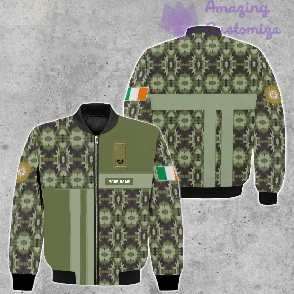 Veste de bombardier personnalisée avec camouflage soldat/vétéran irlandais avec nom et grade, imprimée en 3D - 07052401QA