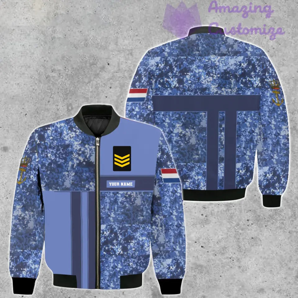 Personalisierte Bomberjacke mit Camouflage-Muster für niederländische Soldaten/Veteranen mit Namen und Rang, 3D-Druck – 07052401QA