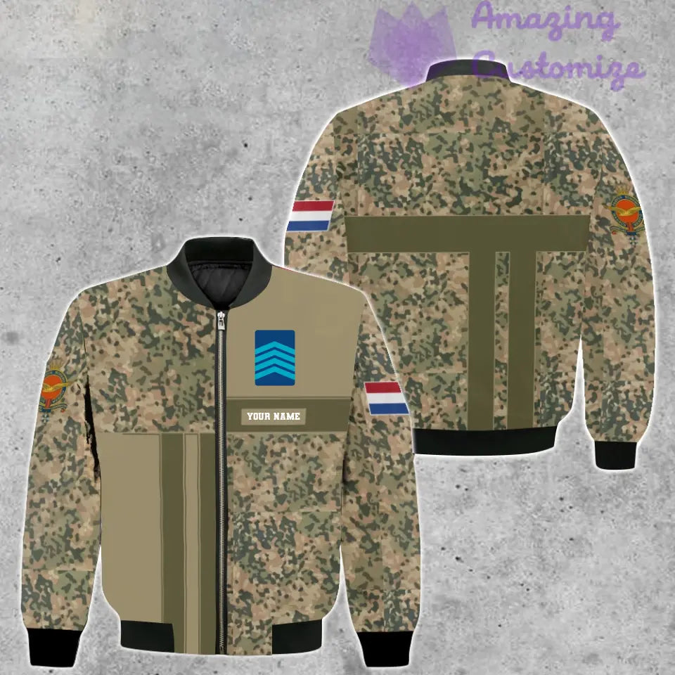 Personalisierte Bomberjacke mit Camouflage-Muster für niederländische Soldaten/Veteranen mit Namen und Rang, 3D-Druck – 07052401QA